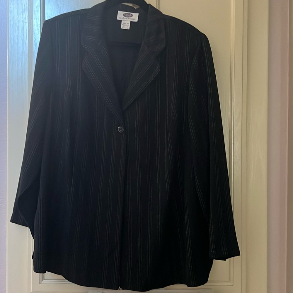 Modern Woman size 20 black blazer with white pinstripes. Excellent condition!